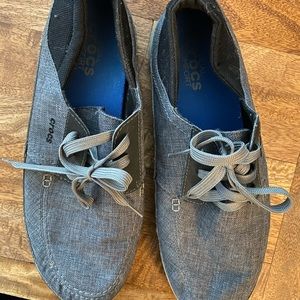 CROCS Gray Slip-On Loafers with Decorative Laces